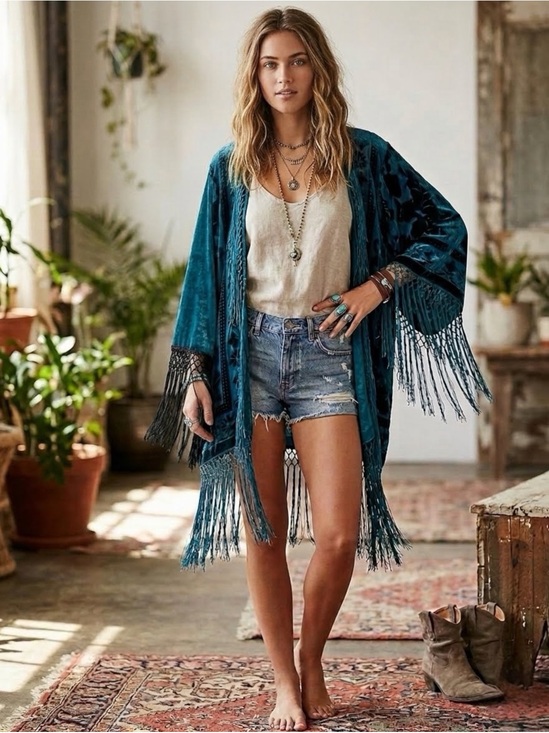 Maya Boutique Jackets & Blazers - Maya Boutique Turquoise Teal Silk Burnout Velvet Kimono MSRP $400
